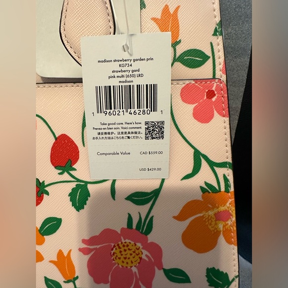Kate Spade Madison Strawberry Garden Printed Medium Satchel, Pink Multi - Picture 11 of 14